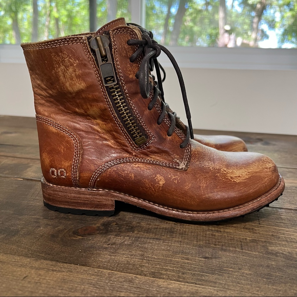 Bed Stu Distressed Side Zip Lace Up Boots 6.5